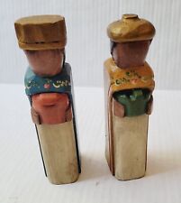 Vintage Hand Carved Wise Men Nativity Hand Painted Lot Of 2 picture