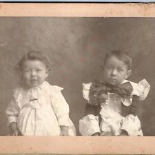 c1880s Two Cute Children Cabinet Card Real Photo Creepy Boy Fashion Dress B22 picture
