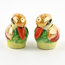 Tiny Tropical Bird Salt & Pepper Shakers Gold Luster Hand Painted MIJ VTG #9 picture
