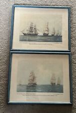 Set of 2 RARE Prints By ROD CLAUDIUS 1937 NAVY BATTLE SHIPS Military Framed picture