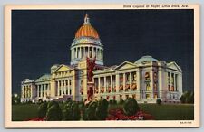 Postcard AR Little Rock State Capitol At Night Linen UNP A21 picture