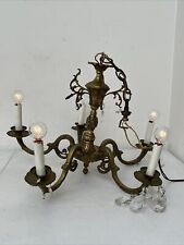 Antique French Ornate Brass 5-Arm Crystal Chandelier 20” Diameter x 21” Height picture