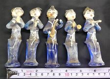 X-RARE Set of 5 Chinese Buddhist Translucent Blue Glass Musicians picture