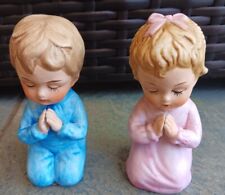 Vintage Pair Brinn's Praying Boy and Girl Blue Pink Ceramic 2MA-102 Mid Century  picture