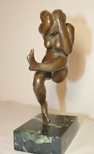 antique signed LK modern modernist nude lady bronze marble statue sculpture  picture