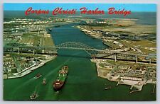 Corpus Christi Harbor Bridge Texas Postcard Arial View Tanker Ship Port picture
