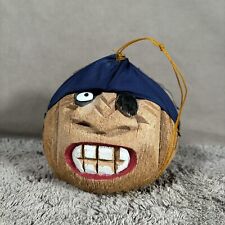 VTG Hand Carved TIKI Bar Carved Coconut Pirate Head w/Eye Patch & Bandana picture