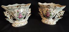Set Of 2 Vintage Weisley China Floral Hand Painted Gold Gilded Porcelain Vases picture