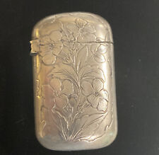 Antique Sterling Silver Match Holder Safe Flowers Floral Case Tobacco Smoking picture