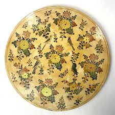 Vintage Lacquer Wood Trivet Wall Plate Oriental Birds Gold Leaf 8.25” Flowers picture