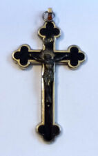 Vintage Germany Cross Crucifix Black & Silver Rosette Jesus 3.5