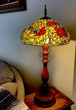 Vintage LargeColorful Floral Tiffany Lamp 39” With 3 Light Bulbs Rare Wood Base picture