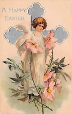 Antique Easter Card Miniature Cherub on Wild Dog Rose Campton NH Vtg Postcard W4 picture