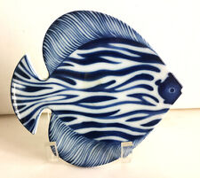 Vintage Set of 2 Fitz an Floyd FISH Trivets in Blue & White Japan picture