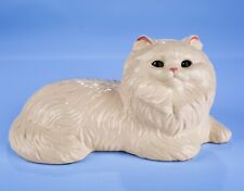 White Ceramic Persian Cat Figurine Long Haired 10