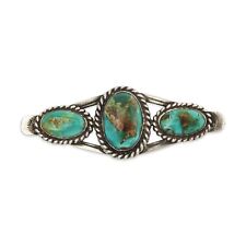 NATIVE AMERICAN OLD PAWN STERLING SILVER GREEN TURQUOISE PIN / BROOCH picture
