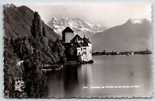 Postcard RPPC, Chateau de Chillon And The Dents du Midi Switzerland Posted 1937 picture