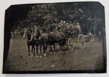 Rare Antique TINTYPE  - LARGE Party WAGON 4 HORSE DRAWN With Many People 3.5×2.5 picture