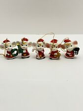 5 VTG Enesco Porcelain Christmas Mouse Mice  Ornaments 1.75