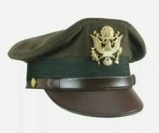 US Army Officers Visor Cap Chocolate All Sizes Repro WW2 Crusher Service Hats picture