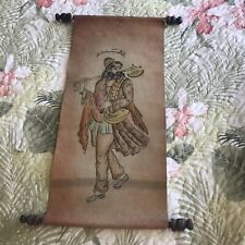 Vintage Persian? Rare Hand Painting on Leather Wall Decoration Scroll 17” picture