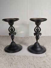 Pair of Metal Cast Iron Baby Angel or Cupid Statue Candlestick Holder Hgt 7.09