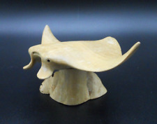 BEAUTIFUL HAND CARVED WOOD MANTA RAY SCULPTURE 6 INCHES picture