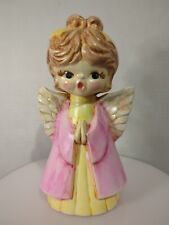 Vintage 1970's Ceramic 7.5'' Angel In Pink, Yellow, And Sparkling Glitter Wings picture