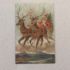 Christmas Postcard Post Card Vintage Embossed Antique 1909 Santa Claus Reindeer picture