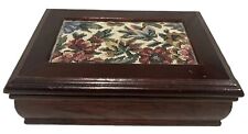 Vtg Ornate Trinket Jewelry Box Tapestry Top.  Dark Cherry Color Antique Look. picture