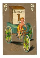 1907 New Years Postcard Cherub On 3 Wheel Tricycle Embossed picture