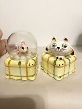 RARE Vintage Menshik Anthropomorphic Cat And Fish Bowl Salt And Pepper Shakers picture