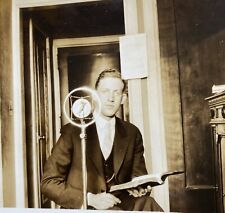 Microphone Radio Broadcast Equipment & 2 Men Original Antique Vintage Photos picture