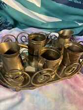 Vintage Lot Of 5 SOLID BRASS Hosely Watering Can Pail Miniatures And Display picture