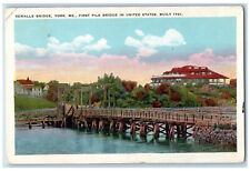 1931 First Pile Bridge in US Sewalls Bridge York ME Paxton MA Postcard picture