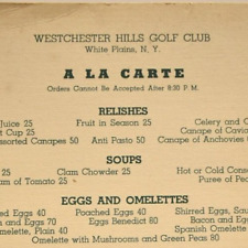 1940s Westchester Hills Golf Club Restaurant Menu Resort White Plains New York picture