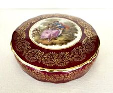 Lovely Vintage Limoges France Trinket Box - Victorian Courting Couple Red & Gold picture