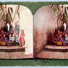 c1900s Algers, Algeria Downtown Children Kids Group Stereoview Alleyway V35 picture