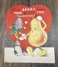Vintage Valentine Berry Happy To Pear Off With You 1930s American Greetings picture