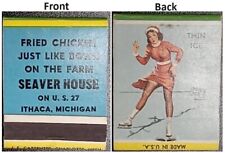 Ithaca Michigan Seaver House Fried Chicken Pinup Skating Matchbook Vintage picture