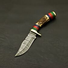 8 Inches Custom Hand Forged Damascus Steel Hunting Knife Stag Horn + Sheath picture