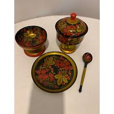 5 Pc Russian Enamel Painted on Wood dishes picture