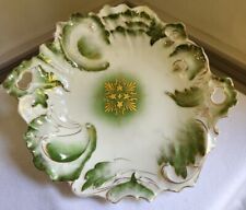 Antique Carl Tielsch Porcelain Serving Dish Bowl Embossed Green Gold Gilding  picture