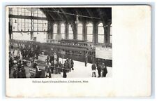 Vtg Postcard Sullivan Square Elevated Station Charlestown Mass Trains Railroad picture