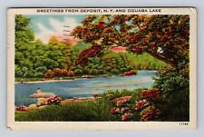 Deposit NY-New York, General Greetings River View, Vintage c1946 Postcard picture