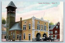 Postcard VT Barre Central Fire Station c1912 Horse Drawn Fire Engines S17 picture