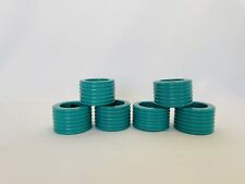 Vintage Retro Mid Century MCM Park B Smith Teal Wooden Napkin Rings x6 picture