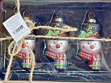 CHRISTMAS SILVESTRI SNOWMAN Face w/ Scarf Glass Ornaments Set/3 NIB Snowman picture