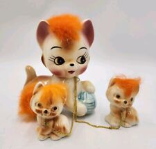 Vintage Anthropomorphic Ceramic Chained Cat Kittens Orange Fur Figurine Japan picture