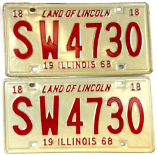 Vintage Illinois 1968 Auto License Plate Set SW 4730 Garage Pub Man Cave Decor picture